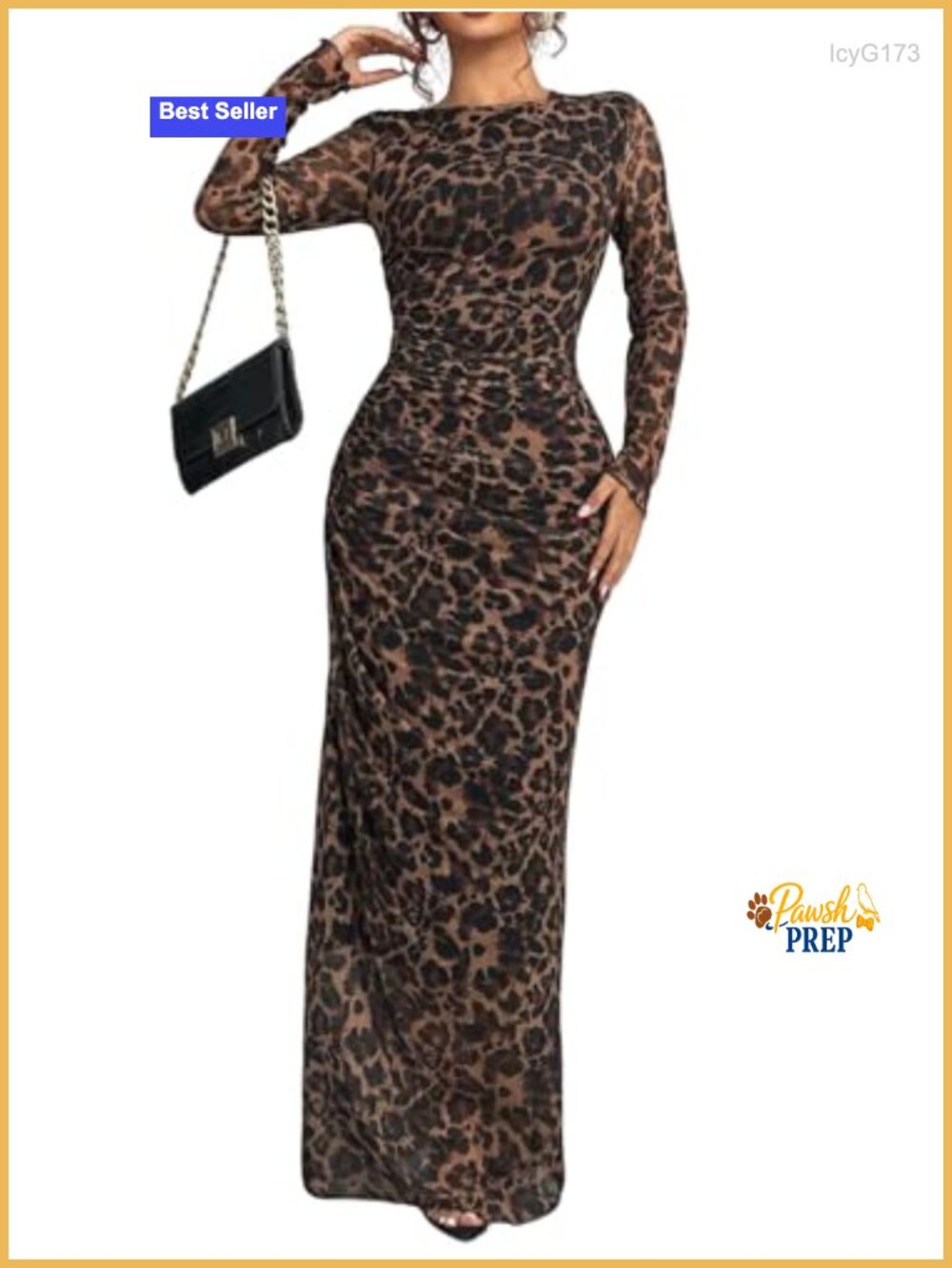 Long Sleeve Bodycon Maxi Dress with Sheer Mesh, Ruched Tie-Dye Formal Prom Dress